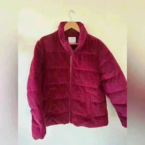 Burgundy Corduroy Quilted Puffer Jacket